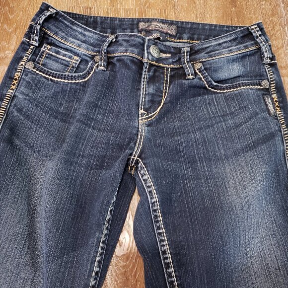 women's dark wash Silver Aiko Bootcut Jeans Sz 27 x 33, western contrast stitch - Picture 3 of 16